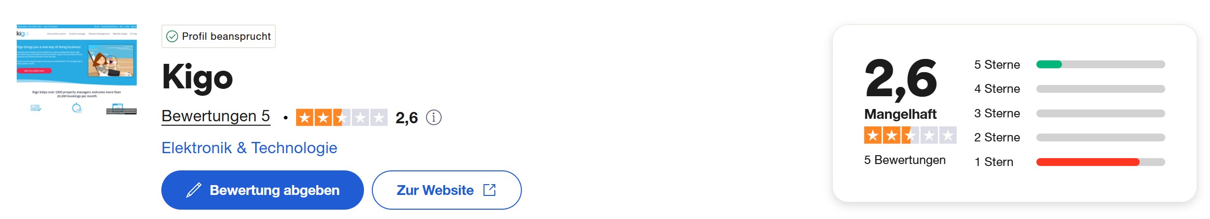 Kigo Bewertungen bei TrustPilot
