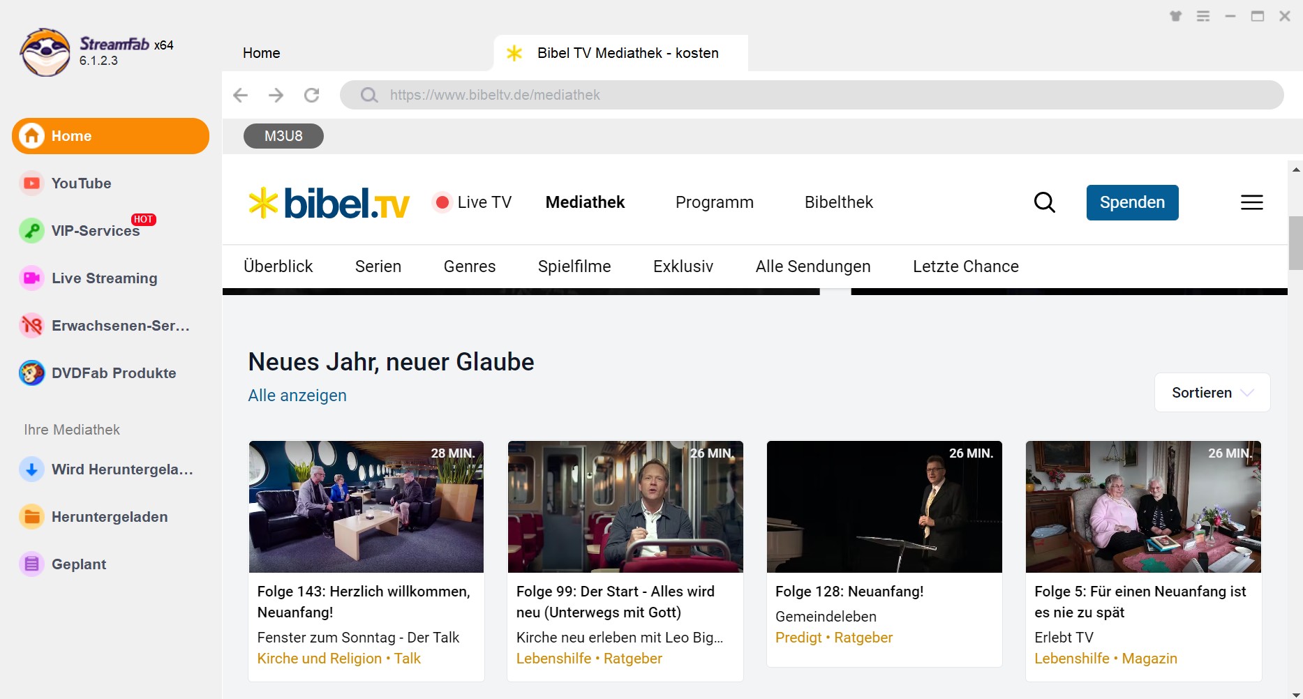 [Detaillierte Anleitung] Bibel TV Mediathek Filme und Serien downloaden