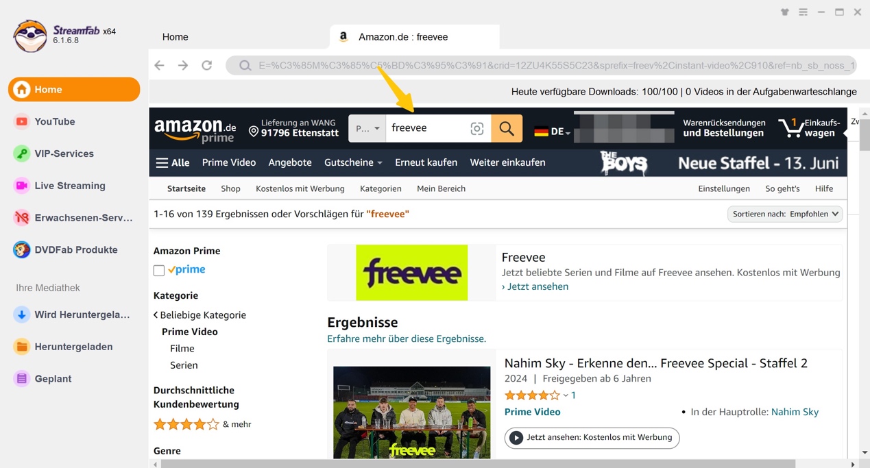 Schritte zum Amazon Freevee Video Download mit StreamFab Amazon Downloader