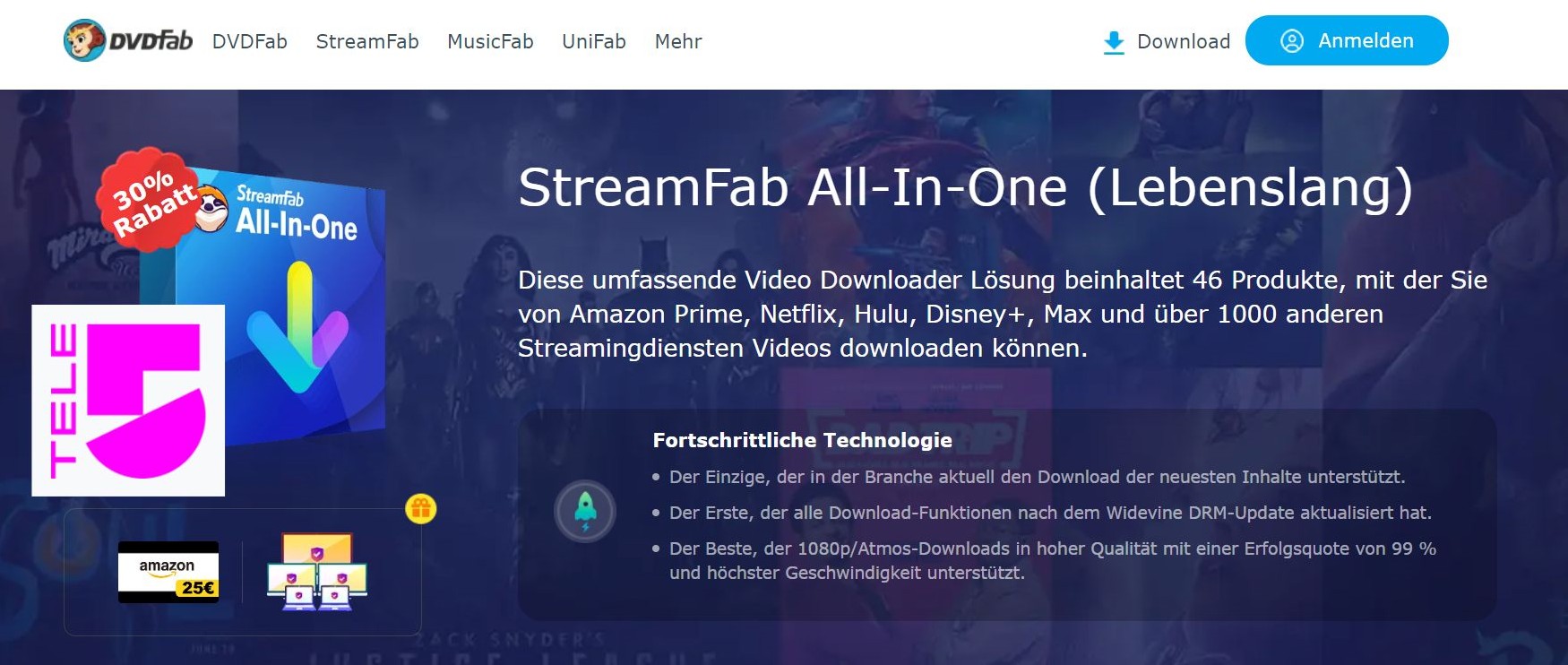 Beste Software zum Tele5 Video Download - StreamFab