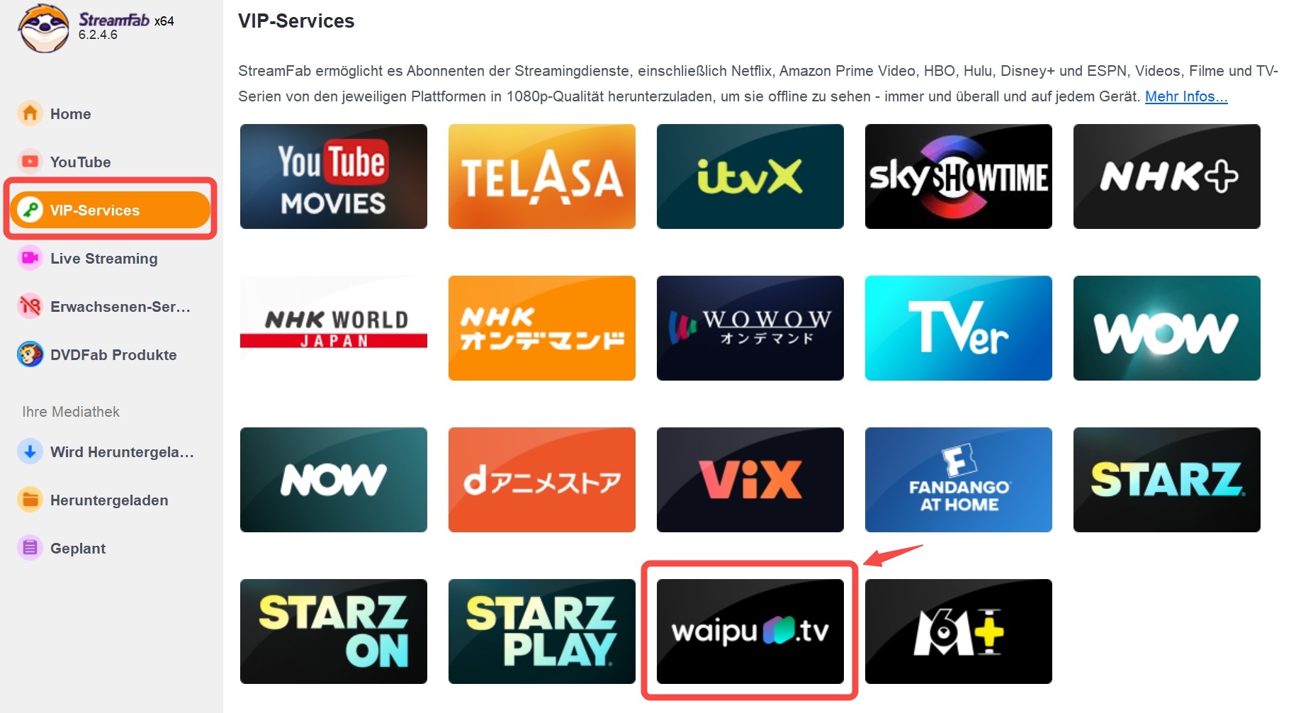 Anleitung zum Herunterladen von Waipu TV Videos