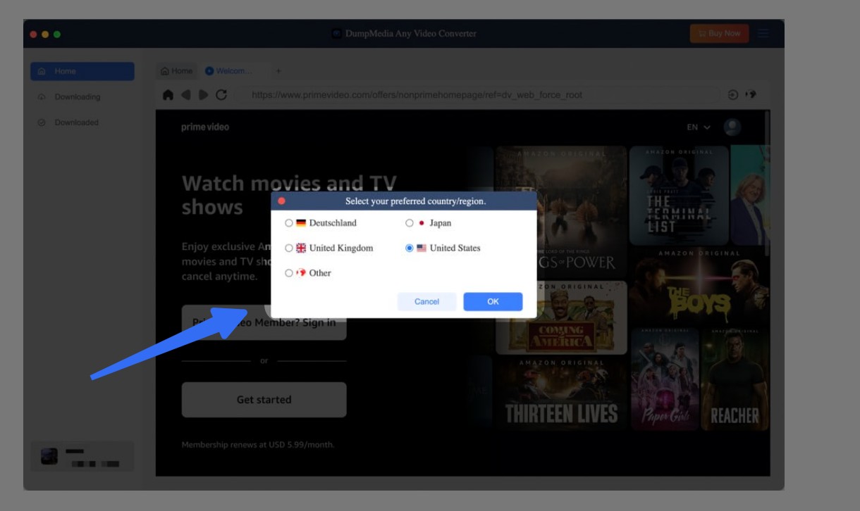 convert prime video to mp4 with dumpmedia: step 1