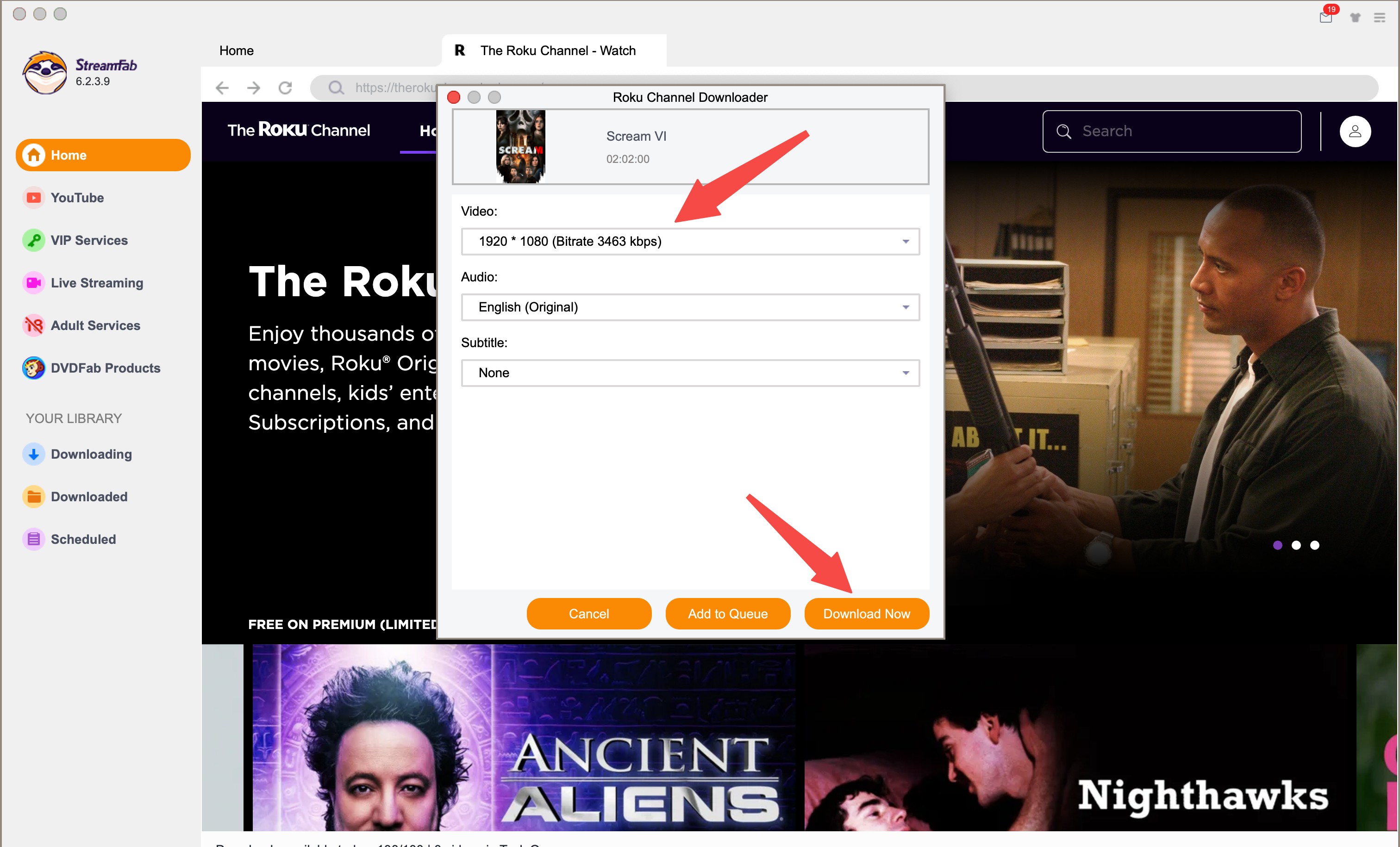 download video from Roku channel streamfab step 5