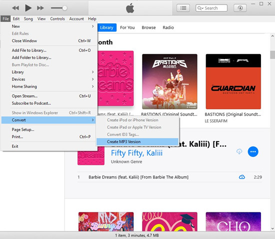 Convert > Create MP3 Version.
