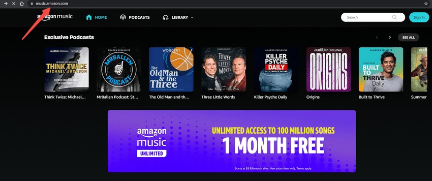 Open the Amazon Music website