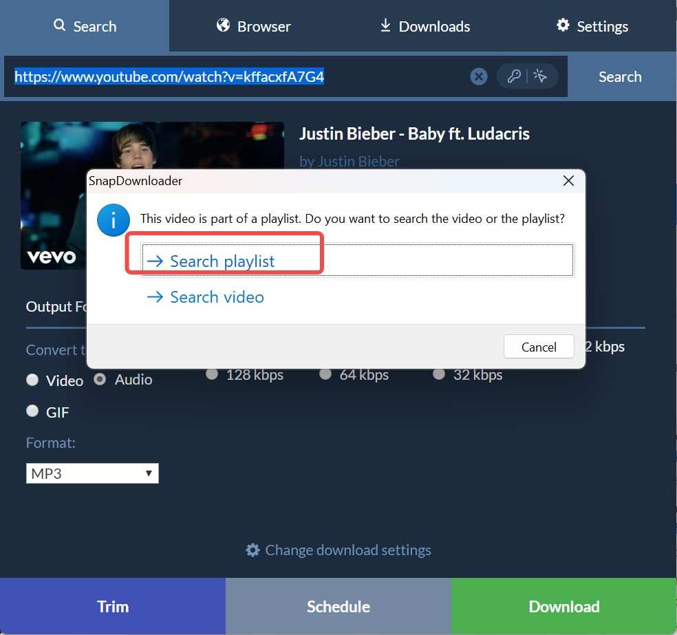 SnapDownloader parse youtube playlist