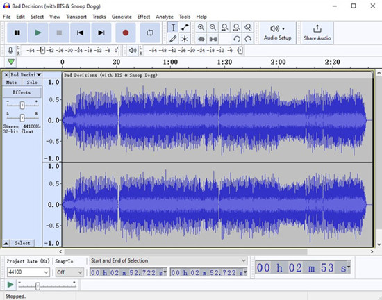 select the Record option in Audacity.