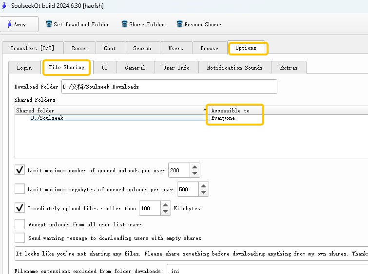 confirm soulseek shared folders