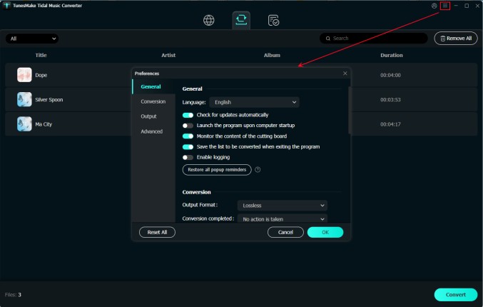 Convert Tidal to MP3 With TunesMake