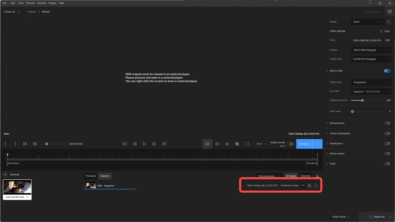 Convert SDR to HDR Using Topaz Video AI：Hyperion SDR-to-HDR Model