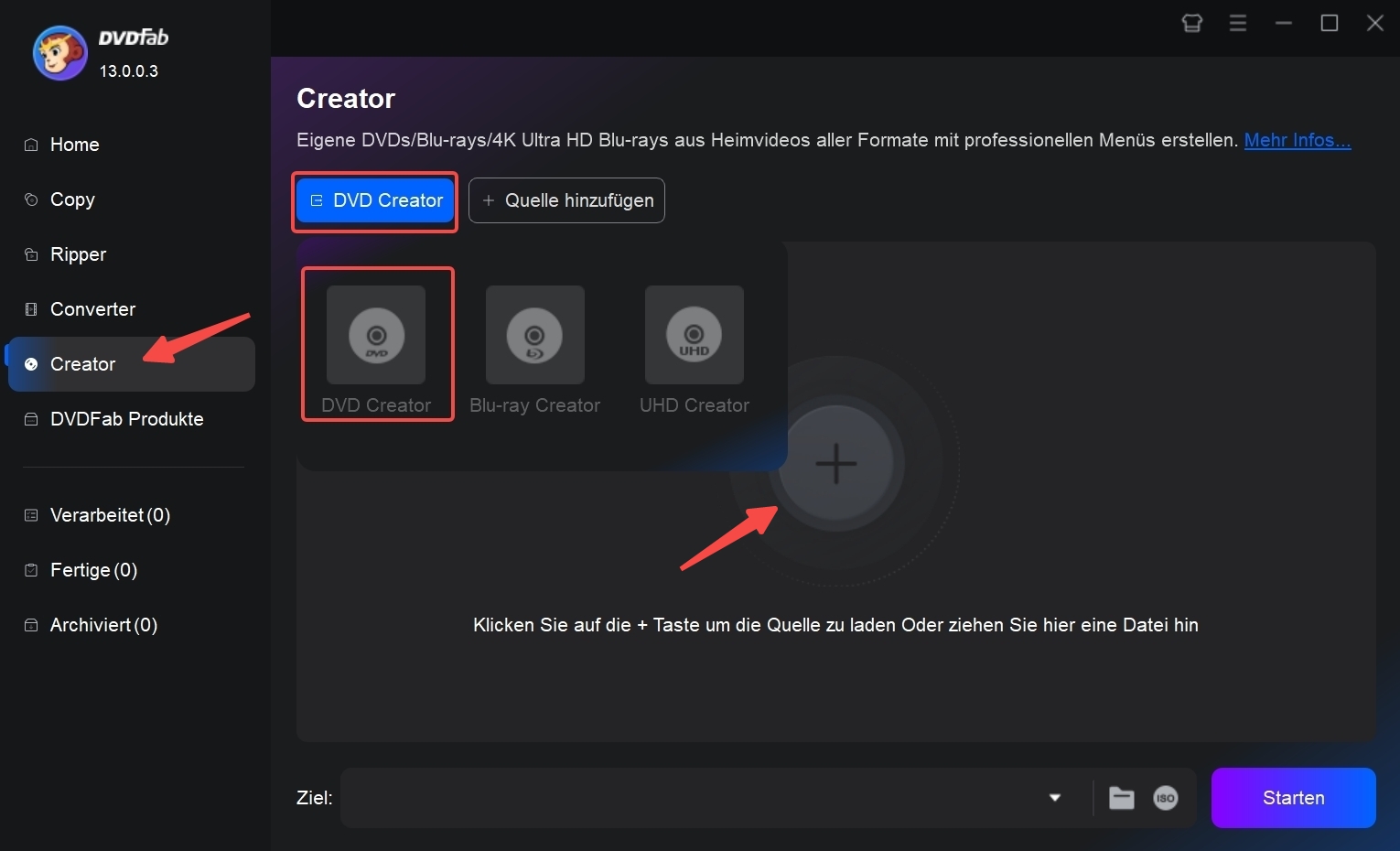 DVDFab DVD Creator: wählen Sie die digitalisierten Videodateien aus