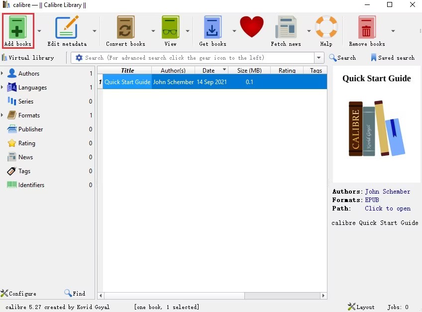 Add Books to Calibre to Convert Kindle books to PDF
