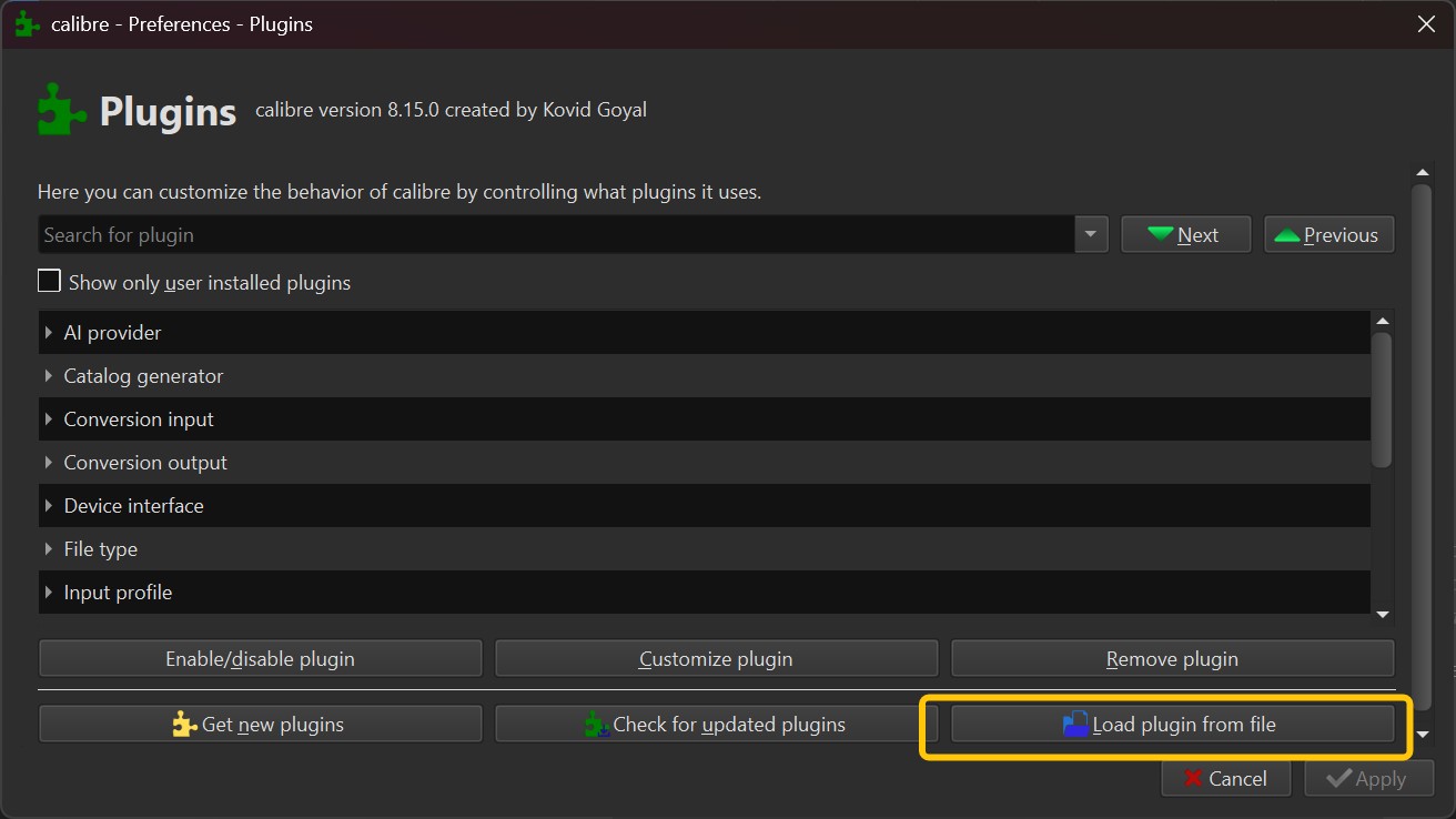 Install DeDRM Plugin for Calibre