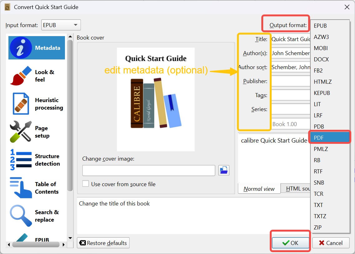 Convert Kindle Book to PDF with Calibre