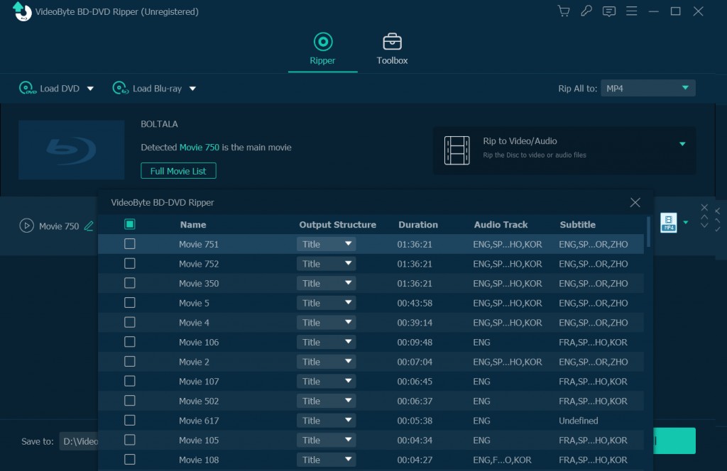 rip Blu-ray to MP4 using VideoByte BD-DVD Ripper