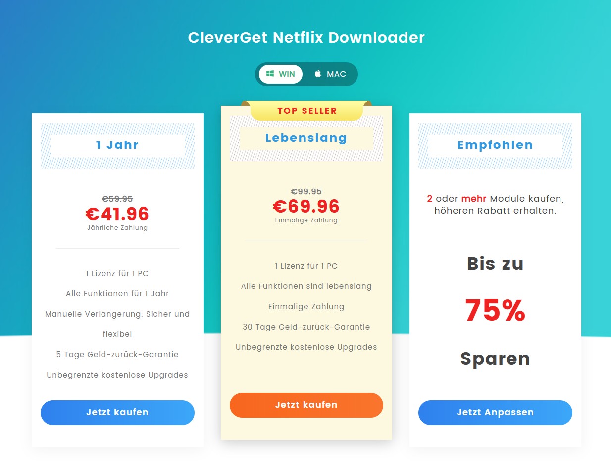 Wie viel kostet CleverGet Netflix Downloader?