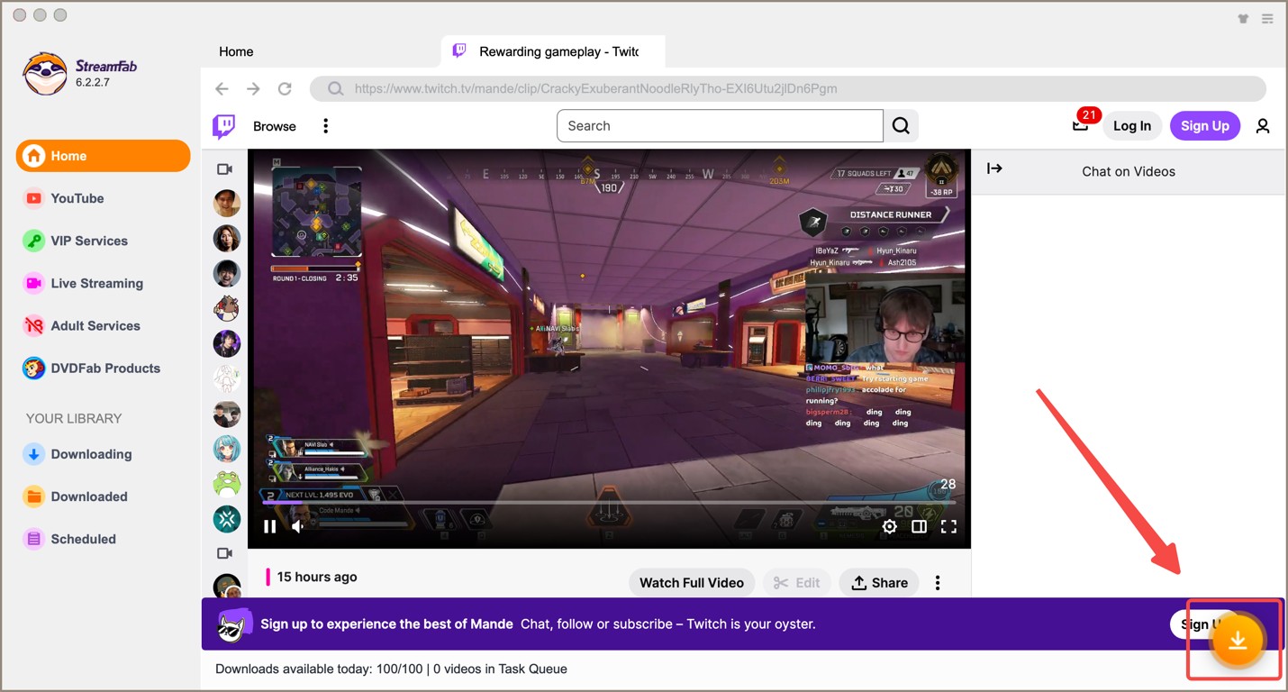 how to download twitch streamfab