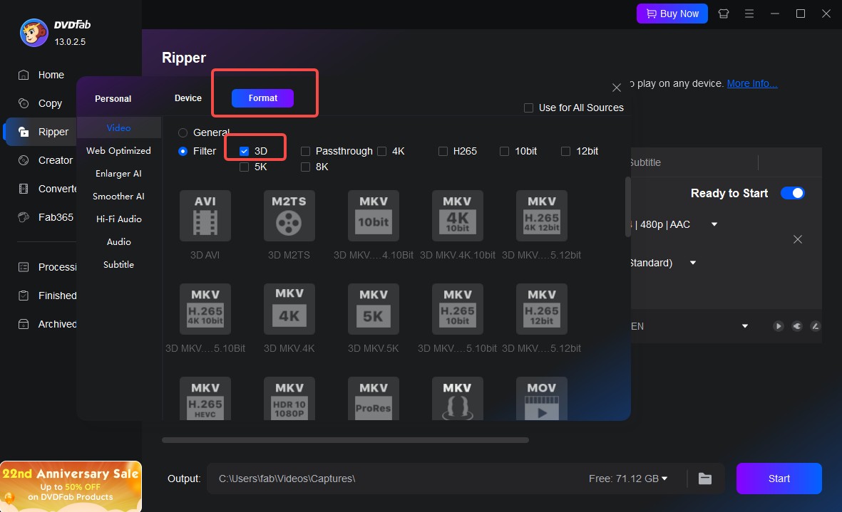 open the Profile box to go to 3D Format